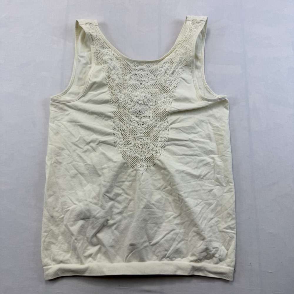 BKE Tank Top Womens M/L Ivory Stretch Seamless Lace Detail Racerback Pullover